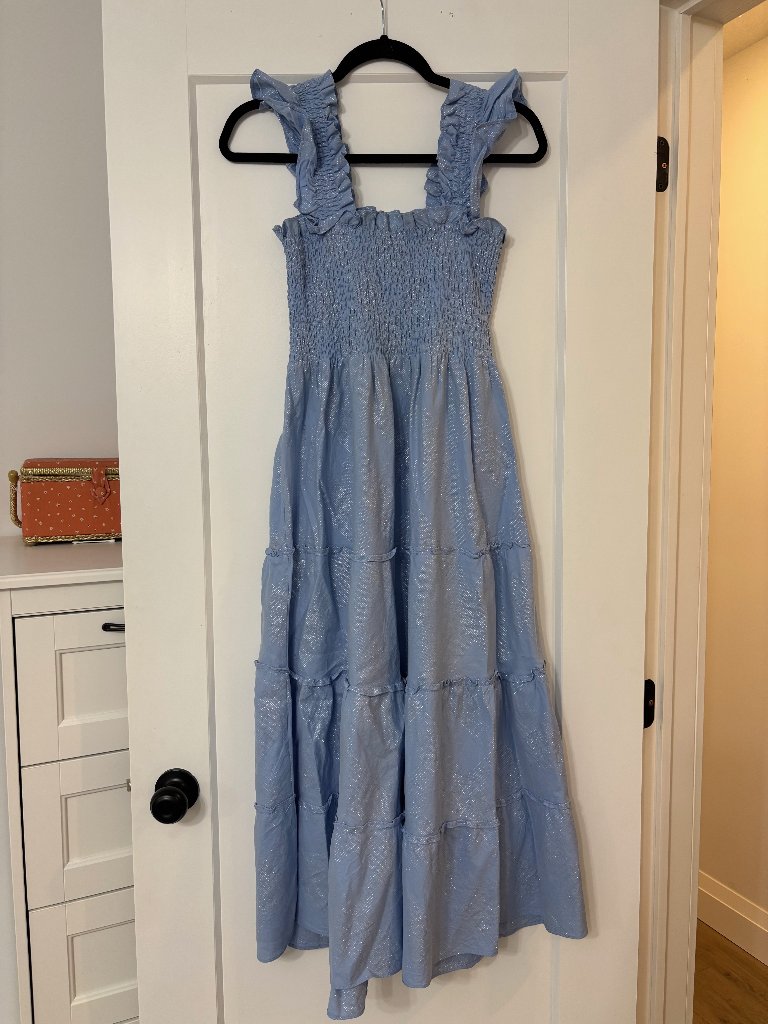 Hill House Home The Ellie Nap Dress Blue Metallic Shimmer Sz S